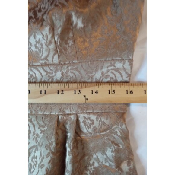 London Times Size 10 Woman Cocktail Dress Knee Length Gold Ruffled Neck - Picture 5 of 15